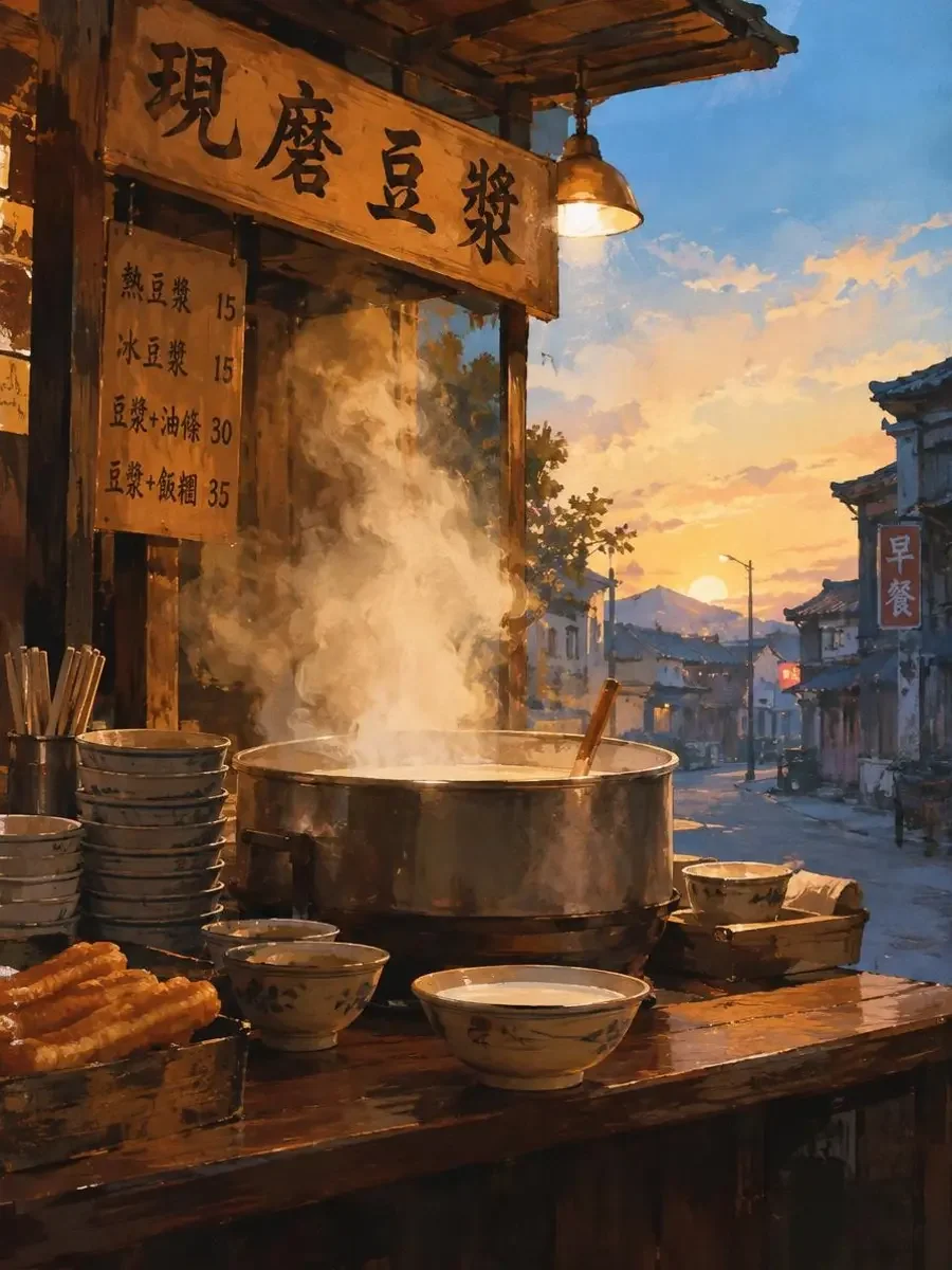 早上六点的豆浆封面：清晨街角早餐摊升起的豆浆热气