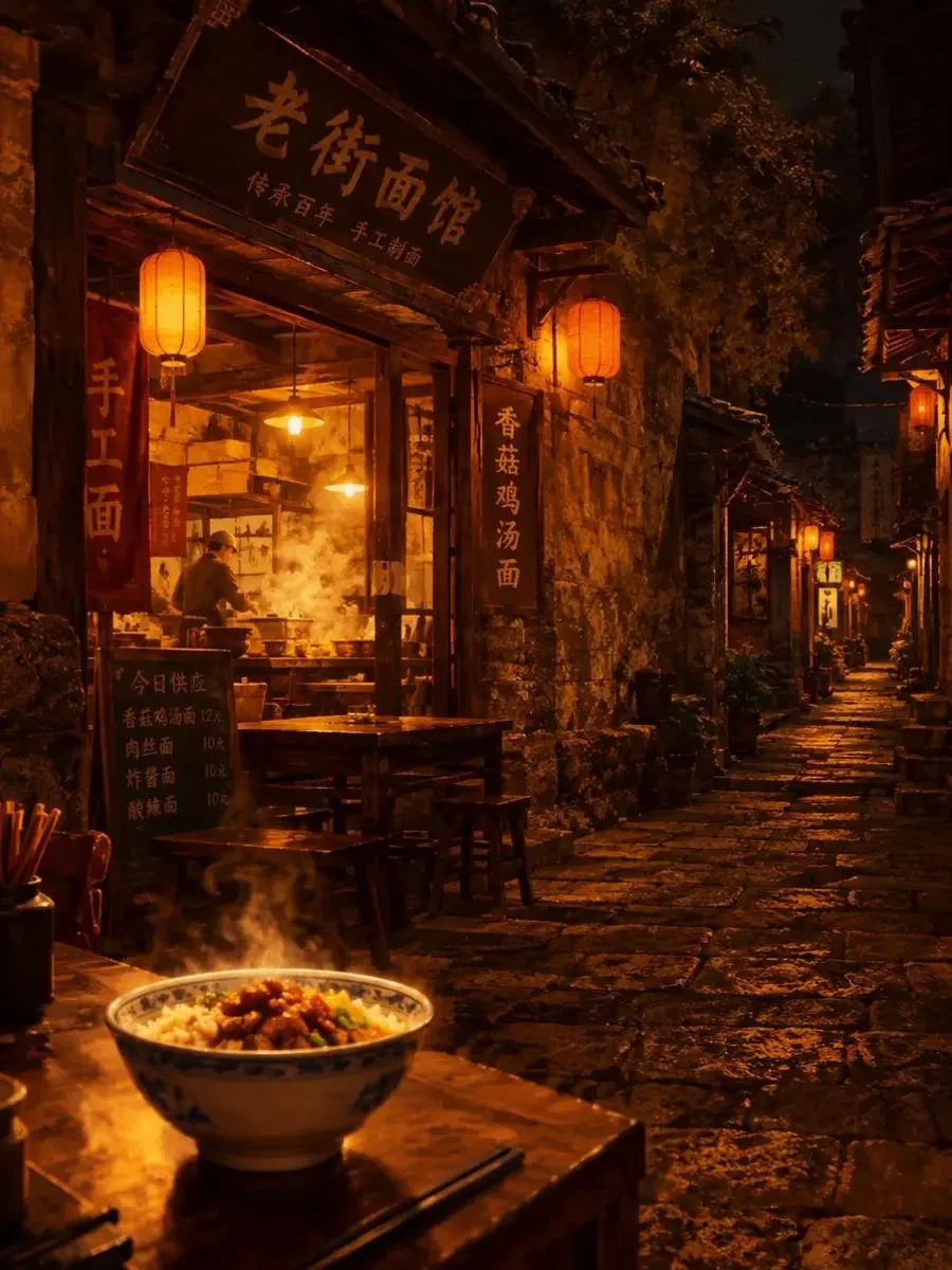 糯米巷夜话封面：石巷夜灯下的小饭馆与冒着热气的米饭